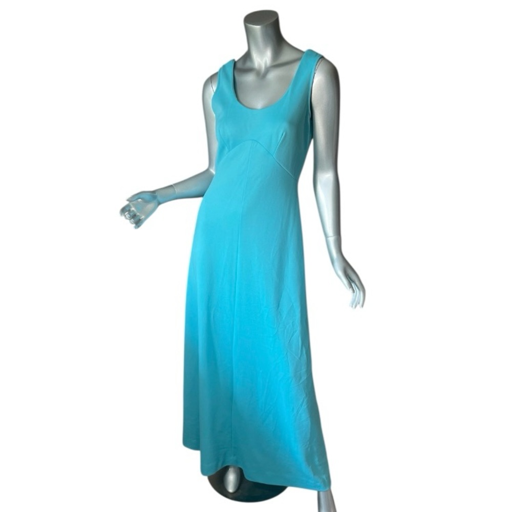 Vintage 70’s Sears Fashions Size 10 MEDIUM Blue Scoop Neck Sleeveless Maxi Dress